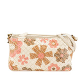 ボッテガヴェネタ イントレチャート フラワー 花 モチーフ ショルダーバッグ ホワイト ベージュ ピンク レザー レディース BOTTEGAVENETA 【中古】