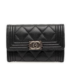 シャネル ココマーク マトラッセ ボーイシャネル カードケース パスケース ブラック キャビアスキン レディース CHANEL 【中古】