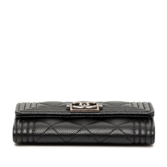 シャネル ココマーク マトラッセ ボーイシャネル カードケース パスケース ブラック キャビアスキン レディース CHANEL 【中古】