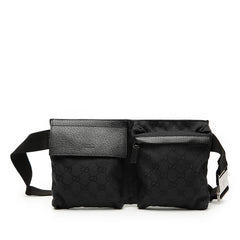 グッチ GGキャンバス ウエストバッグ 28566 ブラック キャンバス レザー レディース GUCCI 【中古】