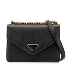 プラダ 三角ロゴプレート チェーン ショルダーバッグ ブラック サフィアーノレザー レディース PRADA 【中古】