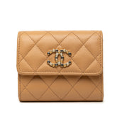 シャネル ココマーク コンパクトウォレット 三つ折り財布 ベージュ ブラウン キャンバス レディース CHANEL 中古