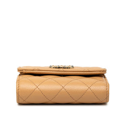 シャネル ココマーク コンパクトウォレット 三つ折り財布 ベージュ ブラウン キャンバス レディース CHANEL 中古