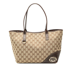 グッチ GGキャンバス ニューブリット トートバッグ ハンドバッグ 169946 ベージュ ブラウン キャンバス レザー レディース GUCCI 【中古】