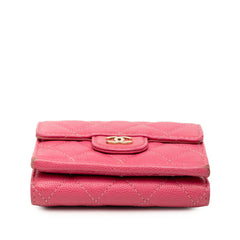 シャネル マトラッセ ココマーク 三つ折り財布 ピンク キャビアスキン レディース CHANEL 【中古】