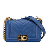 シャネル ボーイシャネル20 Vステッチ 斜め掛け チェーン ショルダーバッグ ブルー ラムスキン レディース CHANEL 【中古】