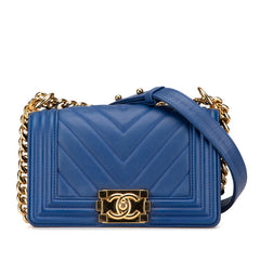 シャネル ボーイシャネル20 Vステッチ 斜め掛け チェーン ショルダーバッグ ブルー ラムスキン レディース CHANEL 【中古】