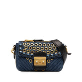 ミュウミュウ ショルダーバッグ インディゴブルー ブラック ゴールド デニム ストーン レザー/メッキ レディース MIUMIU 中古