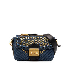 ミュウミュウ ショルダーバッグ インディゴブルー ブラック ゴールド デニム ストーン レザー/メッキ レディース MIUMIU 中古