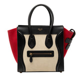 セリーヌ ラゲージ マイクロショッパー トリコロール ハンドバッグ ベージュ ブラック レッド キャンバス レザー レディース CELINE 【中古】
