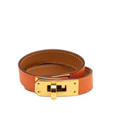 エルメス ケリー ドゥブルトゥール ブレスレット オレンジ ゴールド ヴォースイフト メッキ レディース HERMES 【中古】