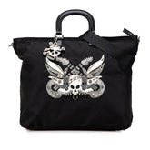 プラダ スカル スタッズ ショルダーバッグ ハンドバッグ 2WAY VA889C ブラック ナイロン レザー レディース PRADA 【中古】