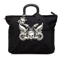 プラダ スカル スタッズ ショルダーバッグ ハンドバッグ 2WAY VA889C ブラック ナイロン レザー レディース PRADA 【中古】