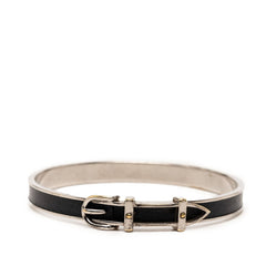 エルメス ベルトモチーフ バングル シルバー ブラック メタル レザー レディース HERMES 【中古】