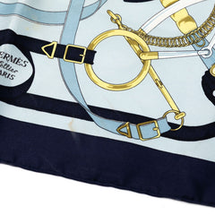 エルメス カレ42 Eperon D`or 黄金の拍車 スカーフ ブルー マルチカラー シルク レディース HERMES 【中古】