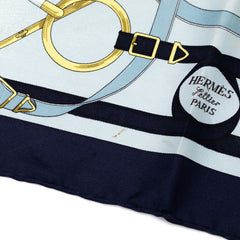 エルメス カレ42 Eperon D`or 黄金の拍車 スカーフ ブルー マルチカラー シルク レディース HERMES 【中古】
