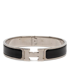 エルメス クリックH PM バングル シルバー ブラック メタル エナメル レディース HERMES 【中古】