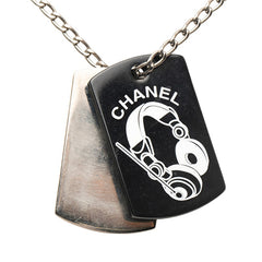 シャネル ペンダント ドッグタグ ココマーク ネックレス シルバー ブラック メタル レディース CHANEL 【中古】