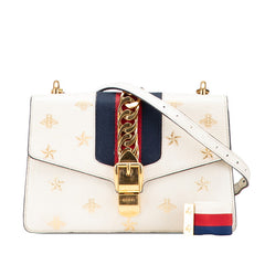 グッチ シルヴィ ビー&スター スモール ショルダーバッグ 524405 ホワイト ゴールド レザー レディース GUCCI 【中古】