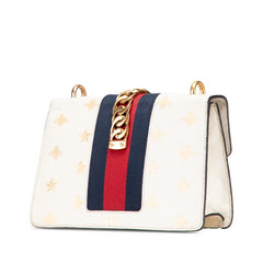 グッチ シルヴィ ビー&スター スモール ショルダーバッグ 524405 ホワイト ゴールド レザー レディース GUCCI 【中古】