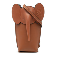 ロエベ アナグラム エレファントポケット 斜め掛け ミニショルダーバッグ ブラウン レザー レディース LOEWE 【中古】