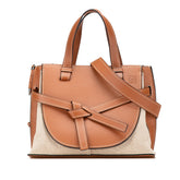 ロエベ アナグラム ゲート トップハンドル スモール ハンドバッグ ワンショルダーバッグ 2WAY ブラウン ベージュ レザー キャンバス レディース LOEWE 【中古】