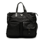 プラダ 三角ロゴプレート トートバッグ ショルダーバッグ 2WAY VA0610 ブラック ナイロン レザー レディース PRADA 【中古】