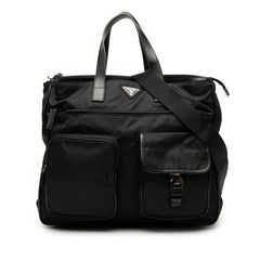 プラダ 三角ロゴプレート トートバッグ ショルダーバッグ 2WAY VA0610 ブラック ナイロン レザー レディース PRADA 【中古】