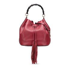 グッチ バンブー タッセル ハンドバッグ ショルダーバッグ 2WAY 387613 ワインレッド ブラック レザー レディース GUCCI 【中古】