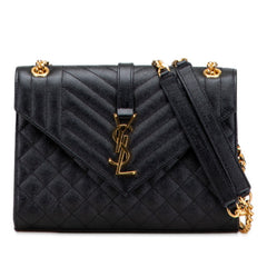 サンローラン YSLロゴ エンヴェロップ ミディアム ショルダーバッグ ブラック ゴールド レザー レディース SAINT LAURENT 【中古】