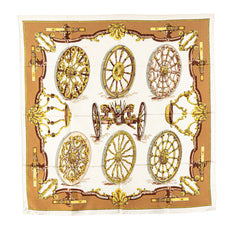 エルメス カレ90 Roues de Canon 大砲の車輪 スカーフ ホワイト マルチカラー シルク レディース HERMES 【中古】