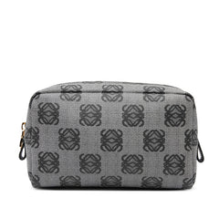 ロエベ アナグラム ポーチ コスメポーチ グレー ブラック PVC レザー レディース LOEWE 【中古】