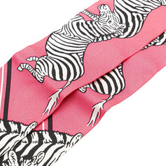 エルメス ツイリー Les Zebres Bandana ゼブラ バンダナ スカーフ ピンク ホワイト マルチカラー シルク レディース HERMES 【中古】