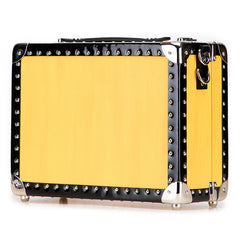 フェンディ ロゴ トランクケース ショルダーバッグ 2WAY 7VV134 イエロー ブラック レザー エナメル レディース FENDI 【中古】