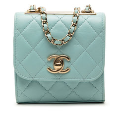 シャネル トレンディCC ココマーク マトラッセ チェーンショルダーバッグ ライトブルー ラムスキン レディース CHANEL 【中古】