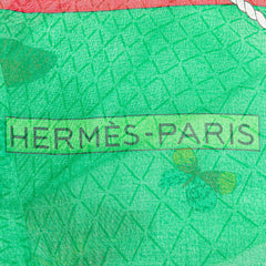 エルメス カレジェアン140 FARANDOLE プロヴァンス地方の踊り 蝶 スカーフ グリーン コットン レディース HERMES 【中古】