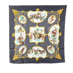 エルメス カレ90 LES CHEVAUX DES MOGHOLS ムガル王朝の馬 スカーフ ネイビー ブルー マルチカラー シルク レディース HERMES 【中古】