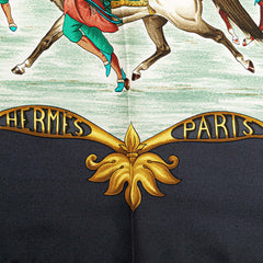エルメス カレ90 LES CHEVAUX DES MOGHOLS ムガル王朝の馬 スカーフ ネイビー ブルー マルチカラー シルク レディース HERMES 【中古】