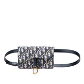 ディオール トロッター オブリーク サドル ポーチ ベルトバッグ ネイビー ベージュ レザー ジャガード レディース Dior 【中古】