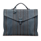 ボッテガヴェネタ イントレチャート ビジネスバッグ ブリーフケース ネイビー ブラック レザー メンズ BOTTEGAVENETA 【中古】