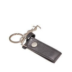 サンローラン ロゴ キーリング ブラック メタル レザー レディース SAINT LAURENT 【中古】