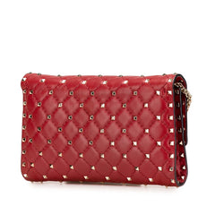 ヴァレンティノ ロックスタッズ チェーン ショルダーバッグ レッド ゴールド レザー レディース VALENTINO 【中古】