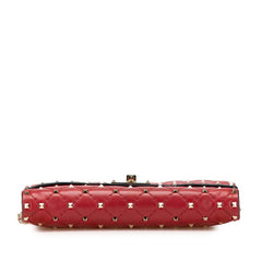 ヴァレンティノ ロックスタッズ チェーン ショルダーバッグ レッド ゴールド レザー レディース VALENTINO 【中古】