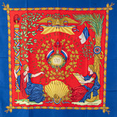 エルメス カレ90 1789 LIBERTE EGALITE FRATERNITE REPUBLIQUE FRANCAISE フランス革命を記念して スカーフ ブルー レッド マルチカラー シルク レディース HERMES 【中古】