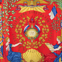 エルメス カレ90 1789 LIBERTE EGALITE FRATERNITE REPUBLIQUE FRANCAISE フランス革命を記念して スカーフ ブルー レッド マルチカラー シルク レディース HERMES 【中古】