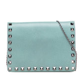 ヴァレンティノ ロックスタッズ チェーン ショルダーバッグ グリーン レザー レディース VALENTINO 中古