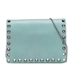 ヴァレンティノ ロックスタッズ チェーン ショルダーバッグ グリーン レザー レディース VALENTINO 【中古】
