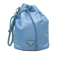 プラダ 三角ロゴプレート Re-Nylon 巾着 ポーチ ハンドバッグ ブルー ナイロン レディース PRADA 中古