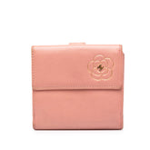 シャネル ココマーク カメリア 二つ折り財布 ピンク ゴールド レザー レディース CHANEL 中古