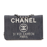 シャネル ドーヴィル チェーンウォレット A80795 ネイビー ホワイト デニム レザー レディース CHANEL 【中古】